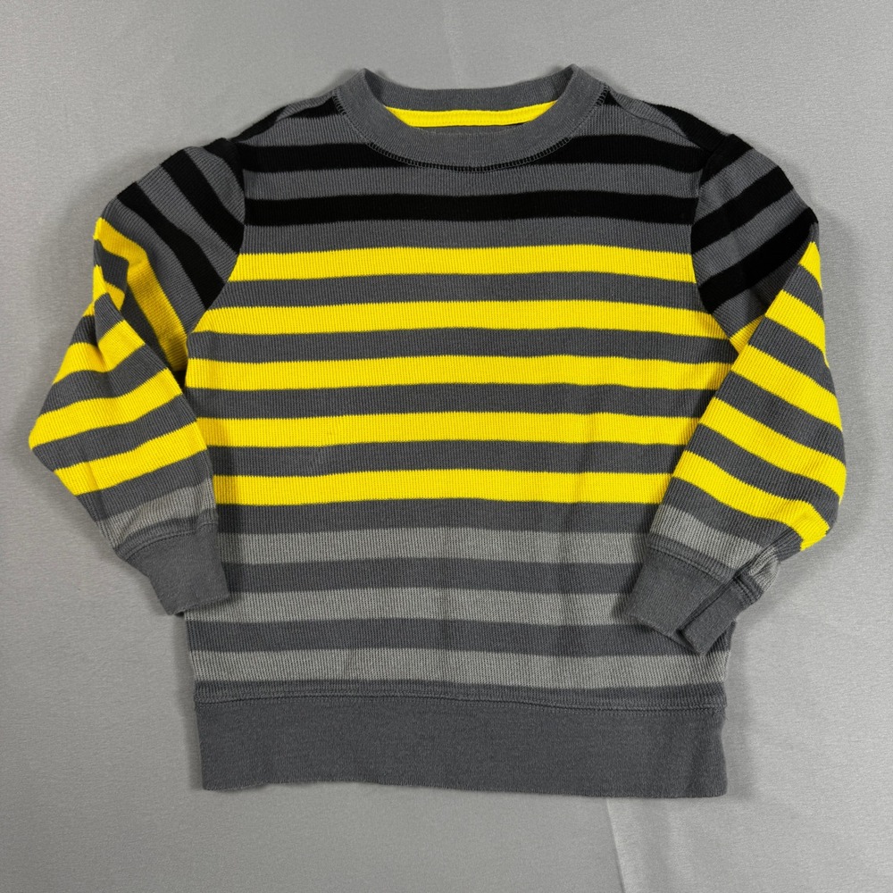 Old Navy Boys XS 5 Yellow Gray Black Striped Thermal Long Sleeve Shirt Preppy